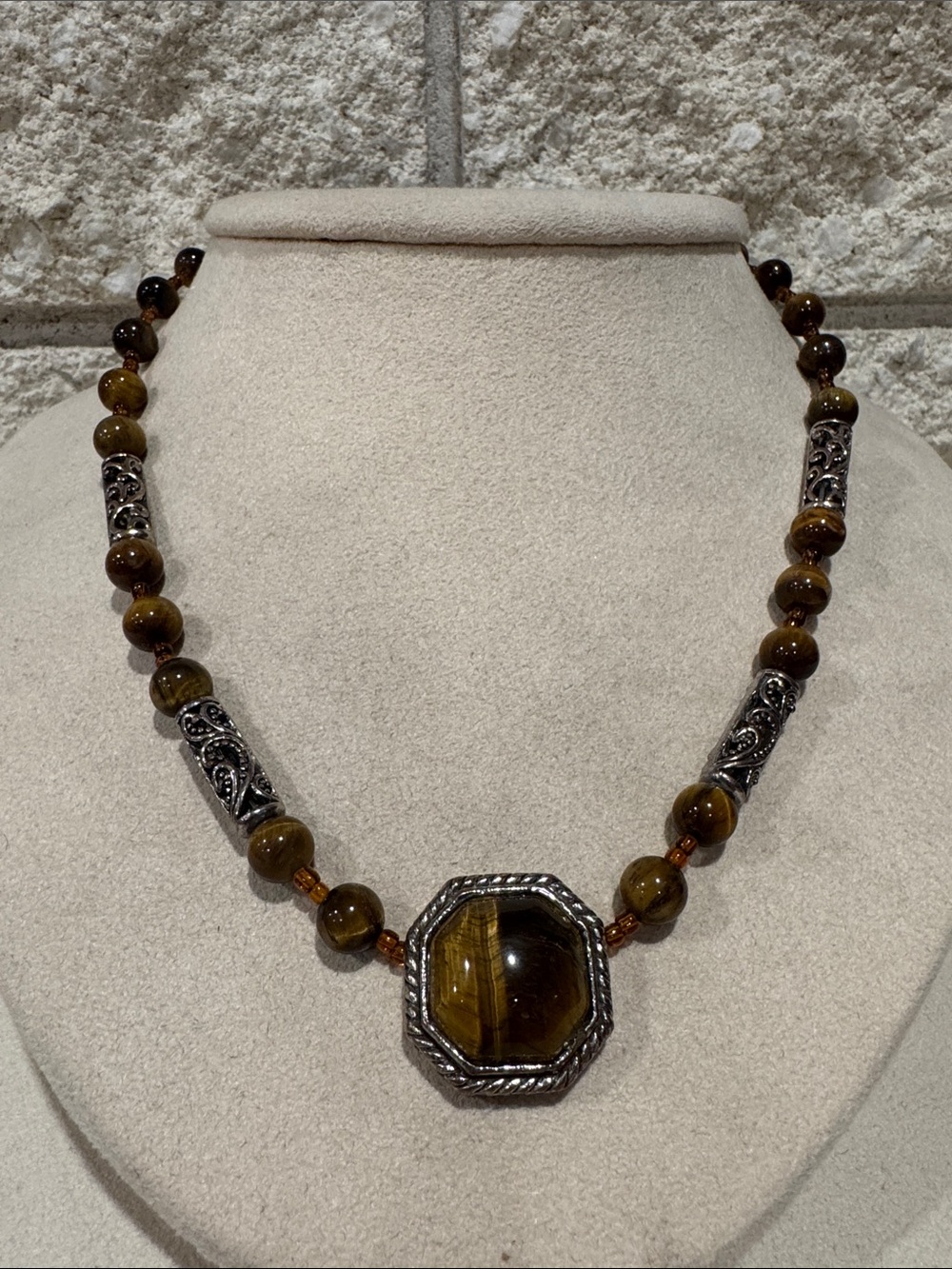 Brown Tiger Eye Beaded Statement Necklace